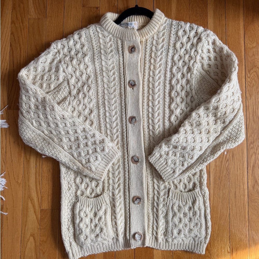 PRINGLE Vintage Cream Cable Knit Button-Front Women's Sweater Cardigan